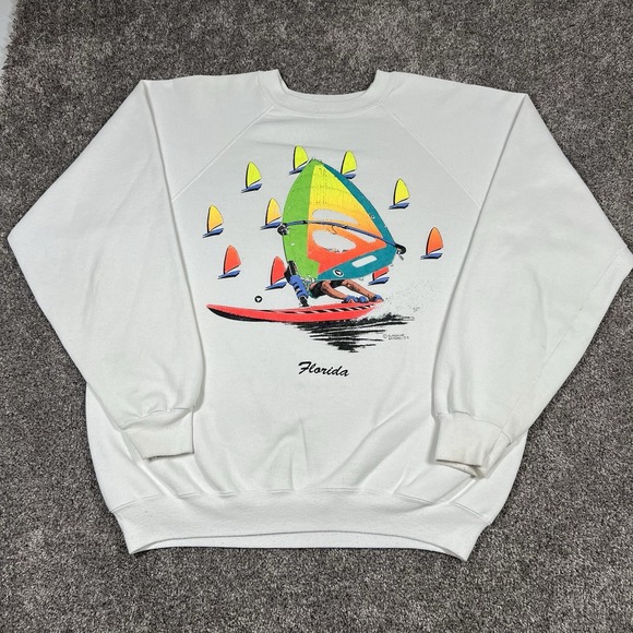 Hanes Other - Vintage 80s 90s Neon Windsurfing Crewneck Sweatshirt Skate Beach Surf Sailing